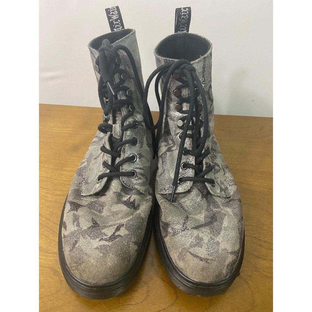 Rare Dr. Martens Disc Boots in Metallic Silver British Camo Size 10